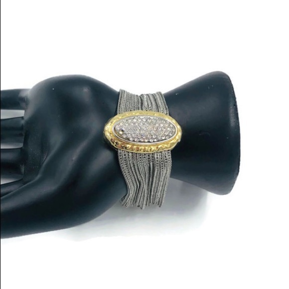 Designer Silver Cable Gold Crystals Chain Bracelet - Picture 6 of 6